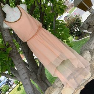 Cute Grecian style peach dress with gold metal trim